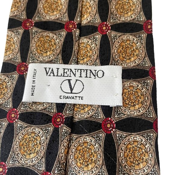 Valentino Cravatte Tie Italian Silk Tie Geometric Pattern Black/Gold - Picture 3 of 8